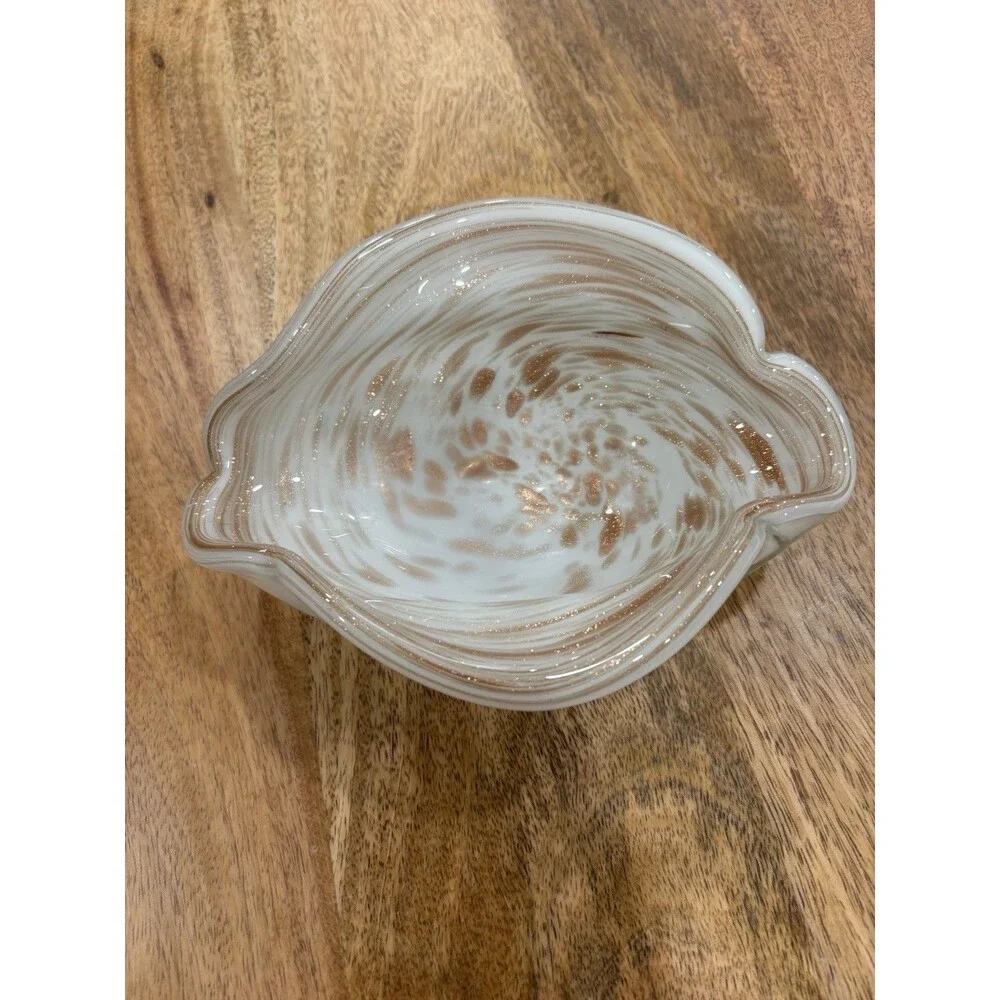 Vintage Murano Glass Copper Shimmering Swirl Speckle Dish Bowl
